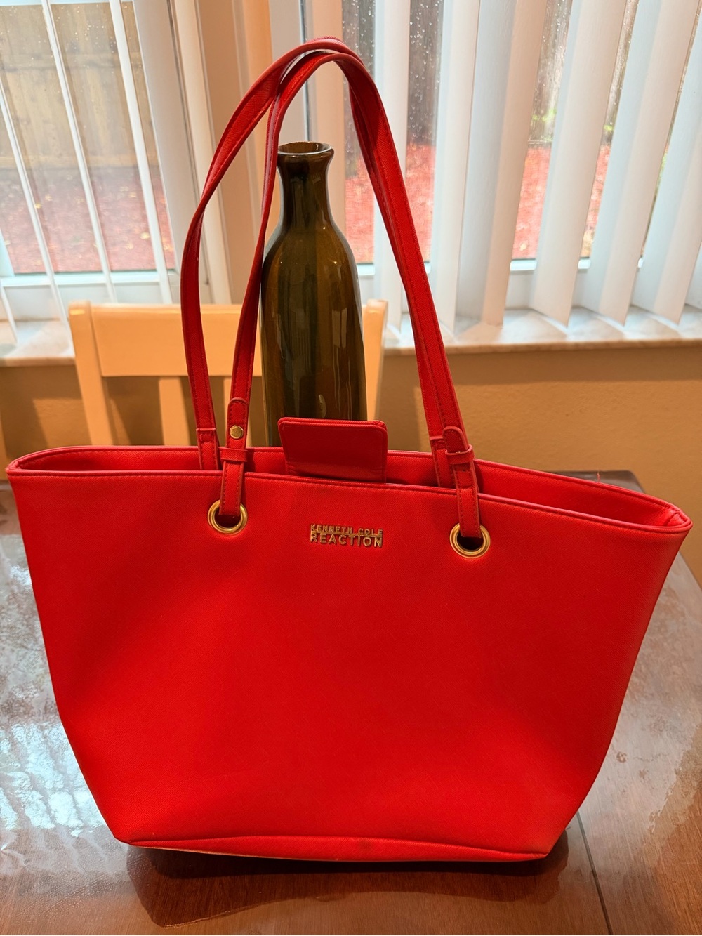 Kenneth Cole Reaction Bright Red Tote with Gold Accents